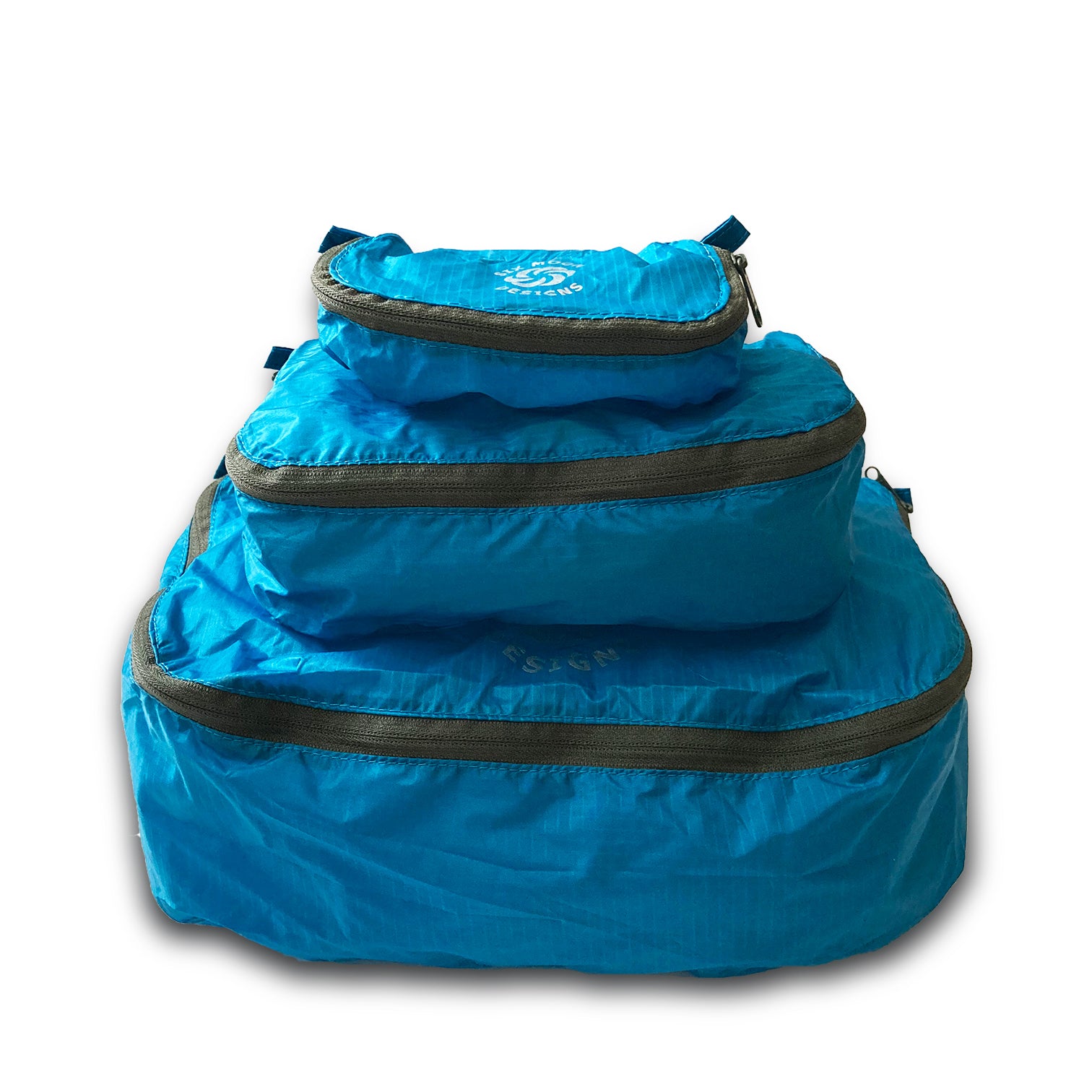 Blue Six Moon Designs Pack Pod stuff sacks in all three sizes stacked