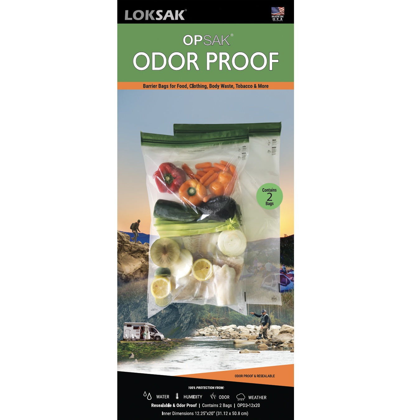 LOKSAK OPSAK Odor-Proof Barrier Bags - 12" x 20" - Package of 2