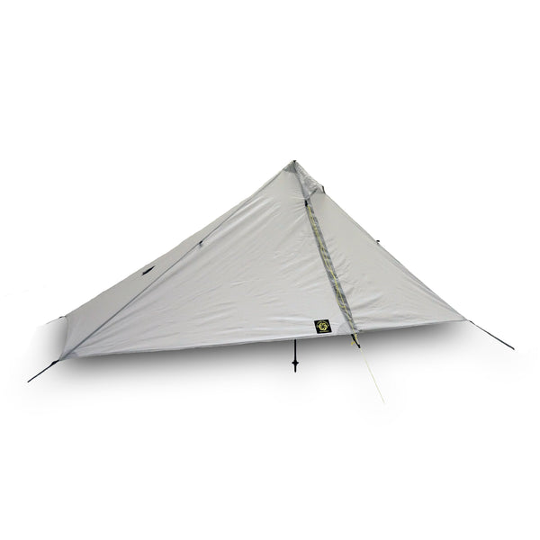 Six Moon Designs Deschutes Tarp in Gray closed doors with a white background