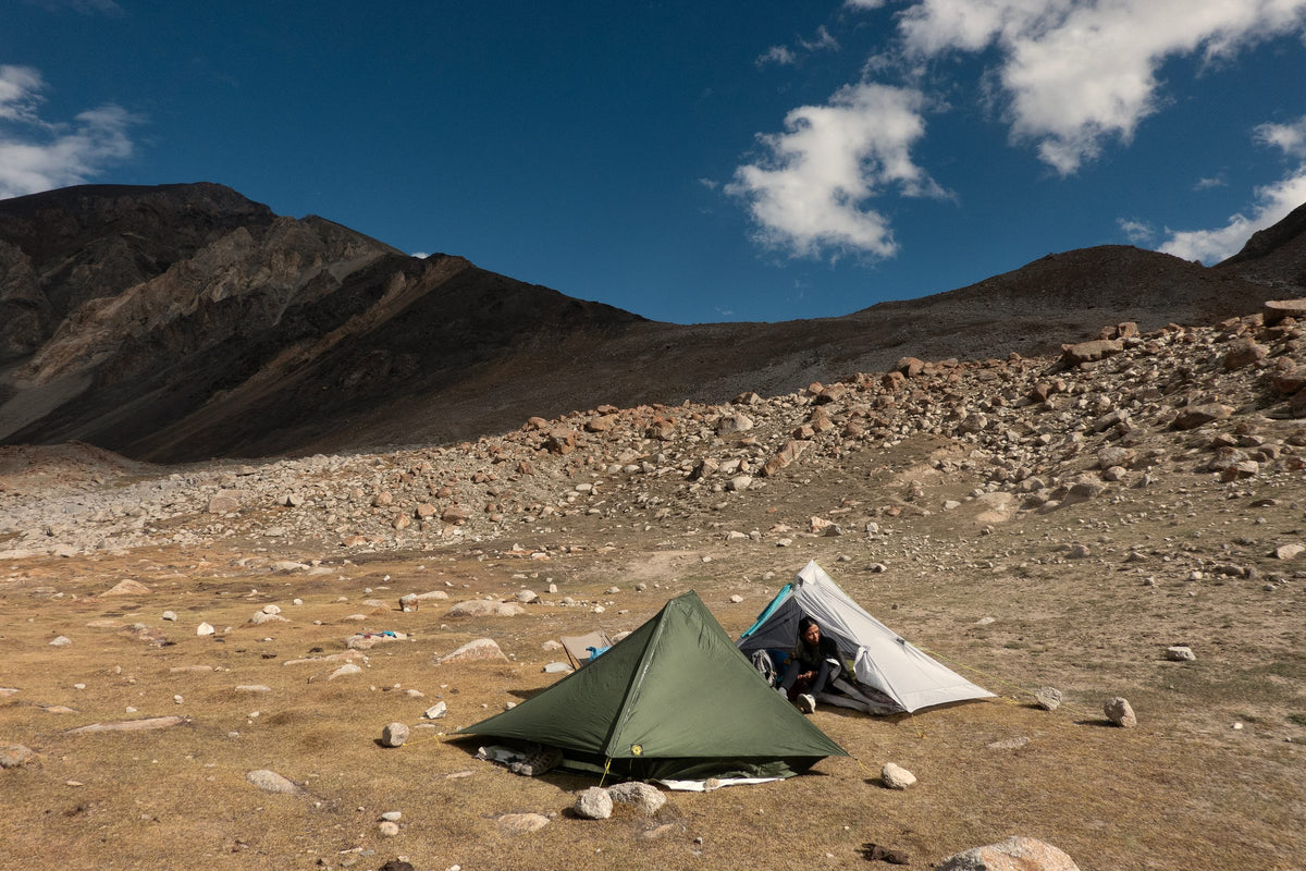 Skyscape Trekker at high camp near the Shimshal Pass, Pakistan, next to a second tent