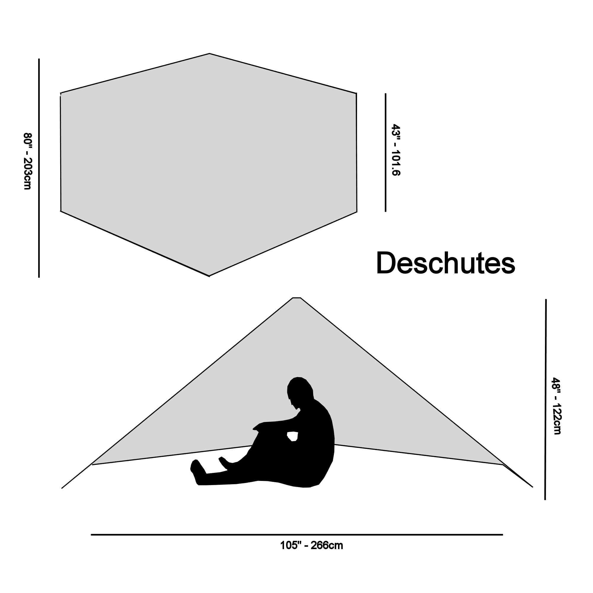 Dimensions diagram for the Deschutes tarp