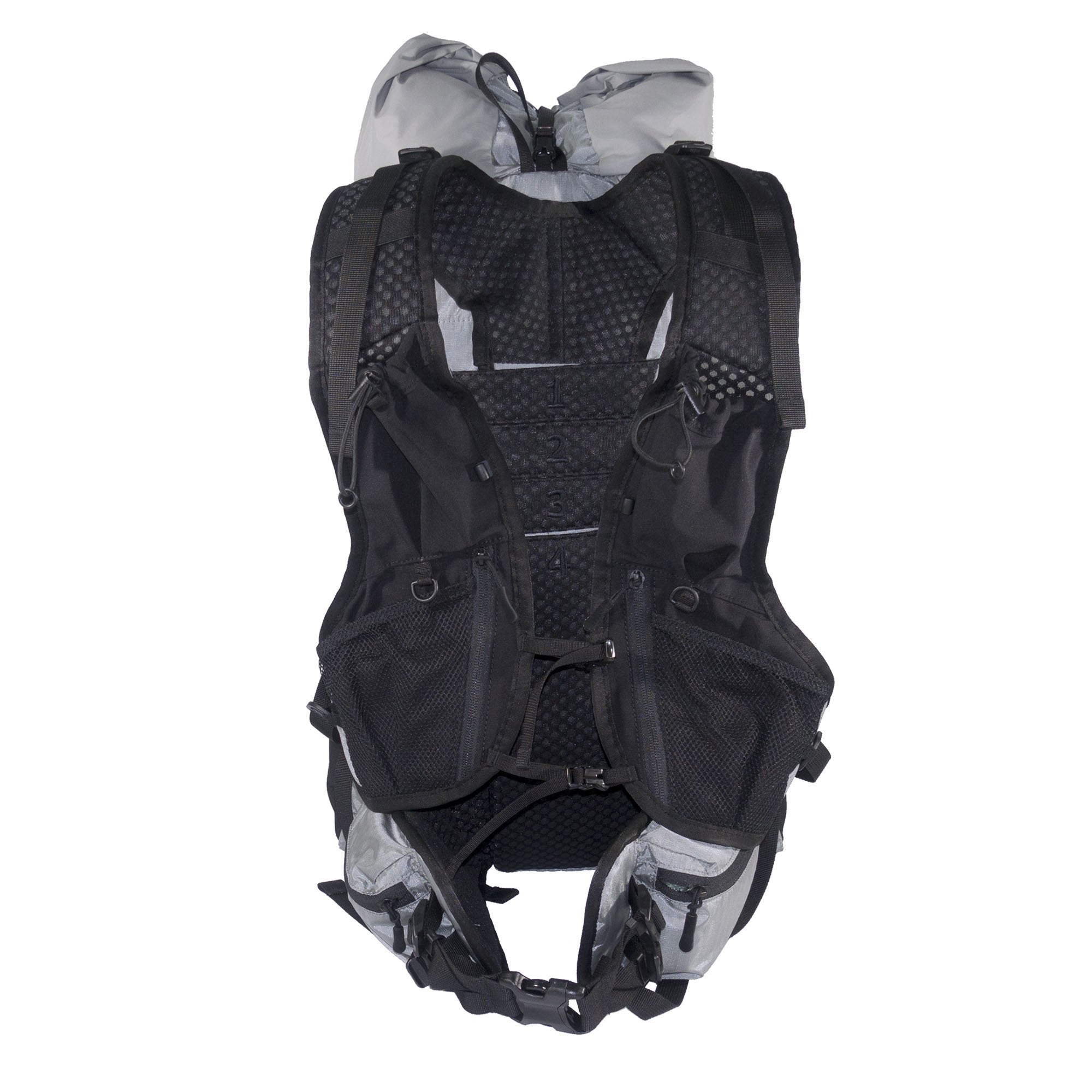 Flight 30 UL Backpack back showing vest yoke and Hip belt