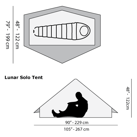 Lunar Solo 1 Person Ultralight Tent diagram showing size specifications