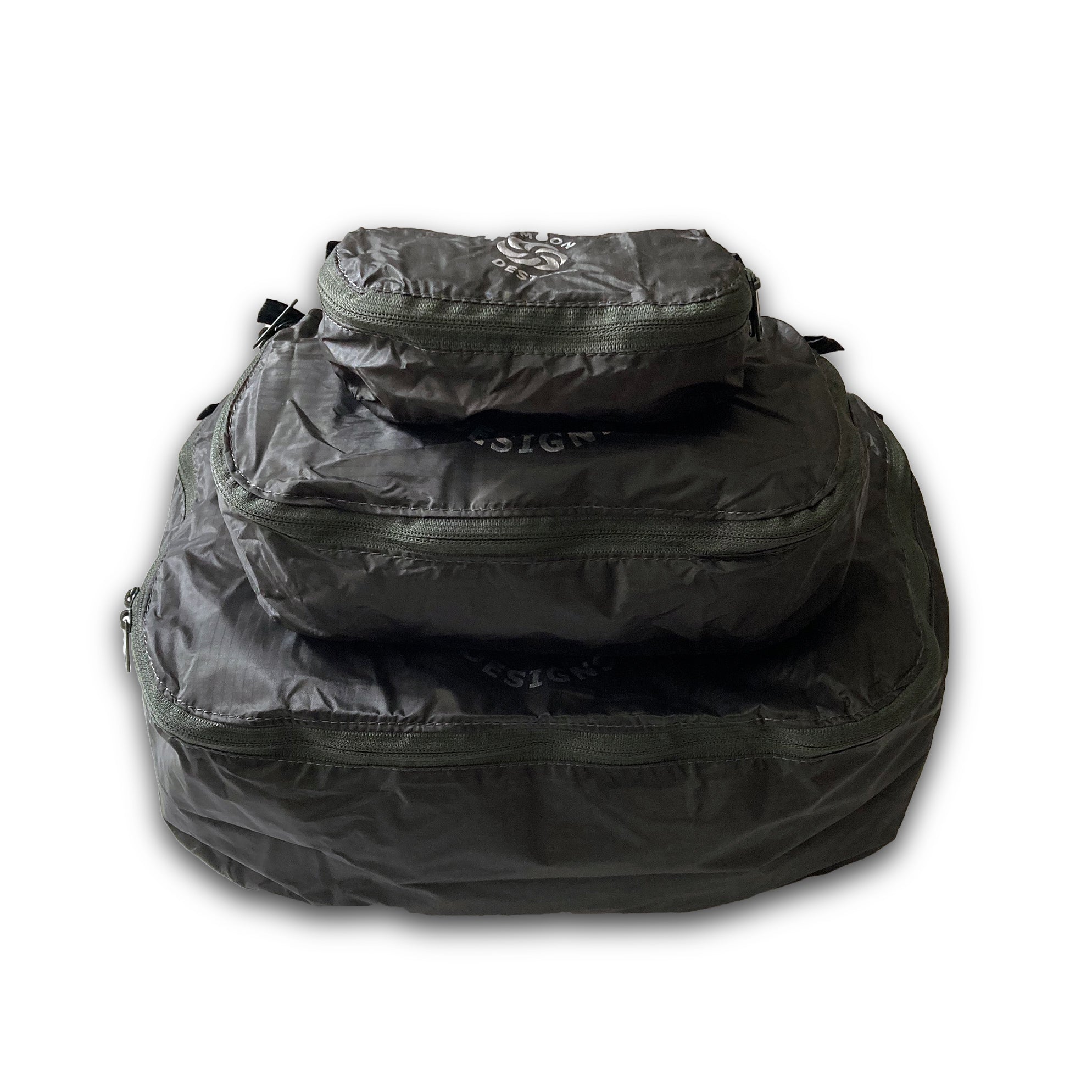 Carbon Six Moon Designs Pack Pod stuff sacks in all three sizes stacked