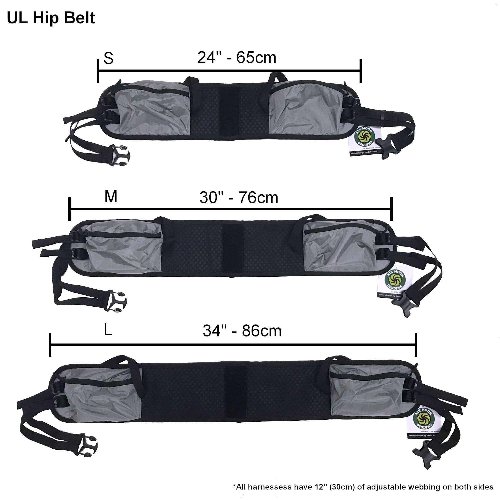Hip Belt size comparison with measurements. 