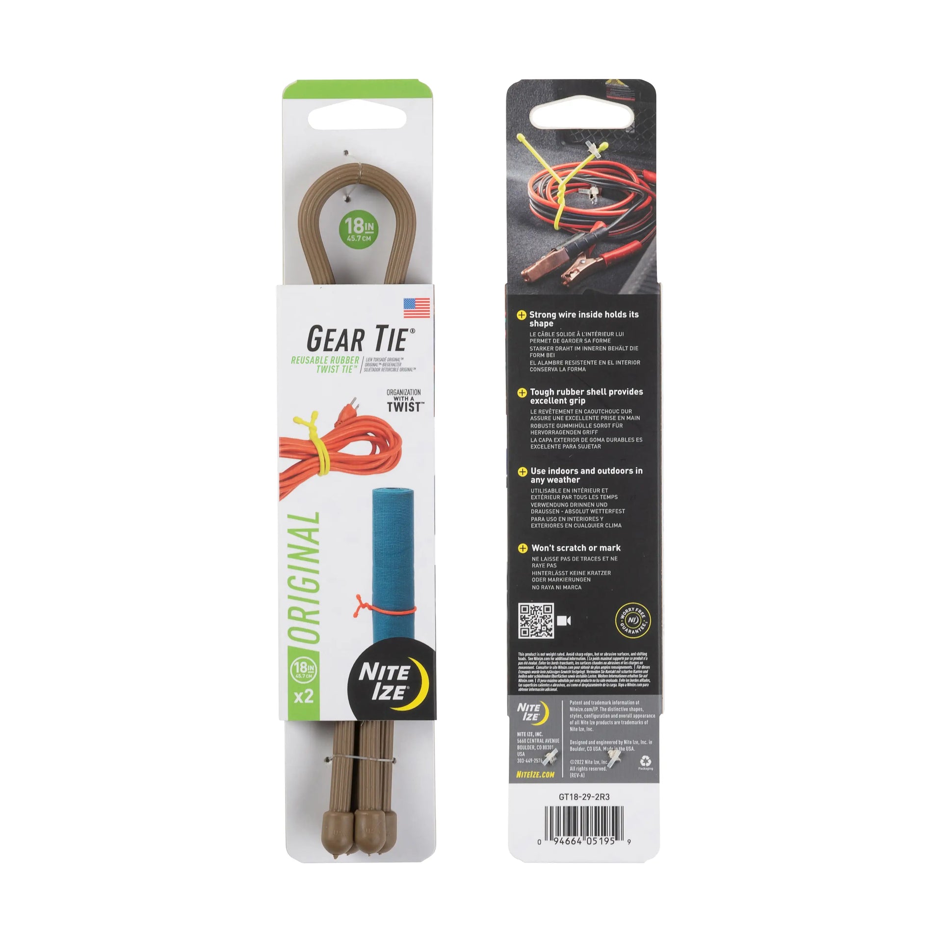 Gear Tie Reusable Rubber Twist Tie 2 Pack-18 inch Coyote