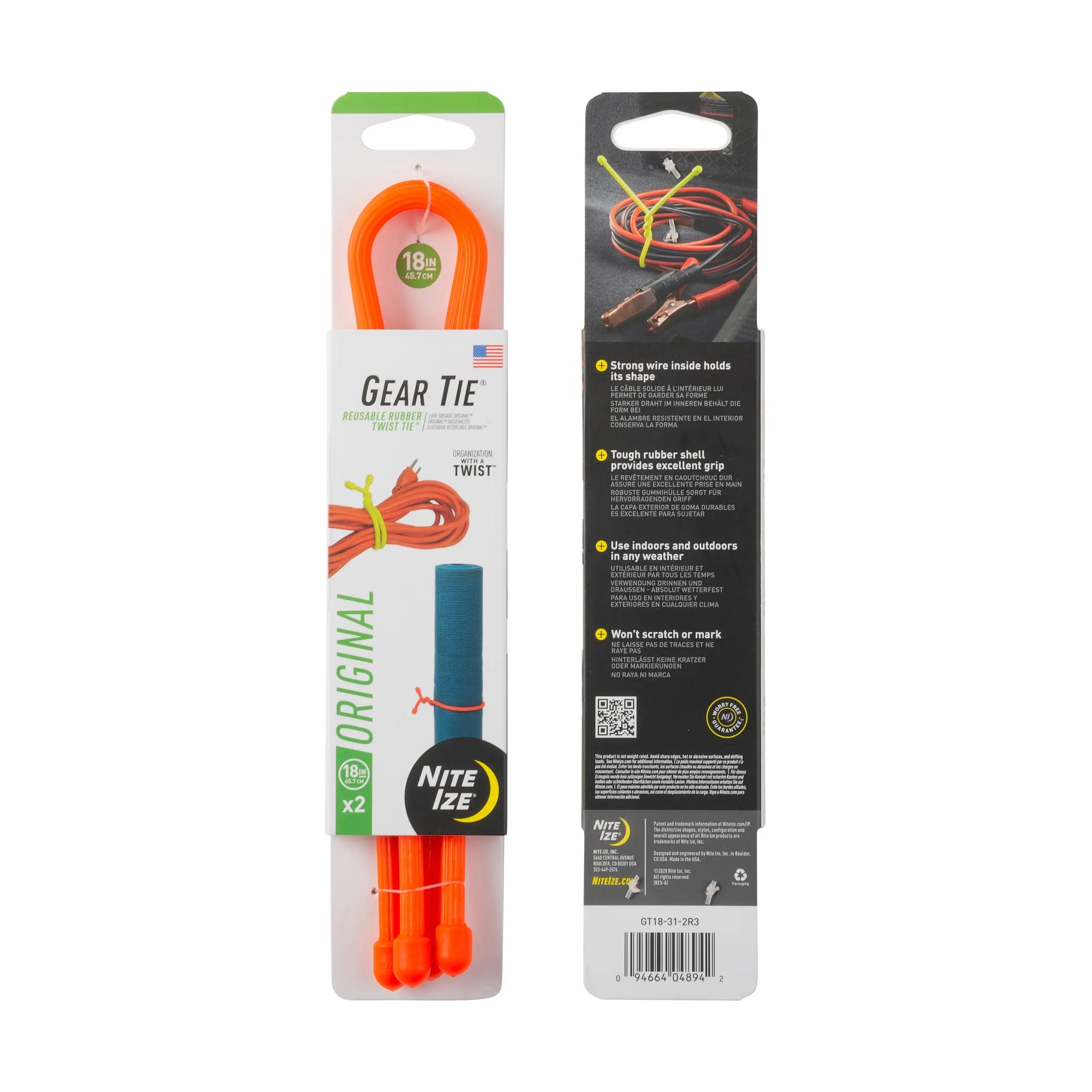 Gear Tie Reusable Rubber Twist Tie 2 Pack-18 inch Coyote